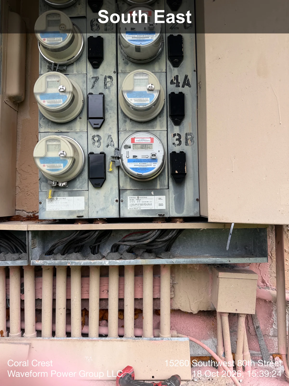 Black breaker covers at meter positions 7B and 8A